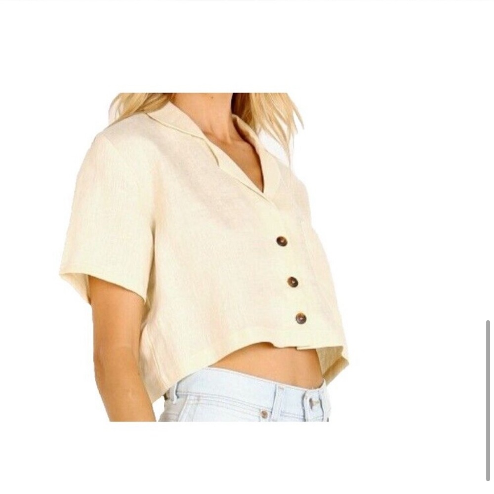 Faithfull the Brand Linen cropped short sleeve linen shirt